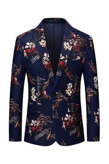 Blazer de bal à revers crantés floral imprimé noir